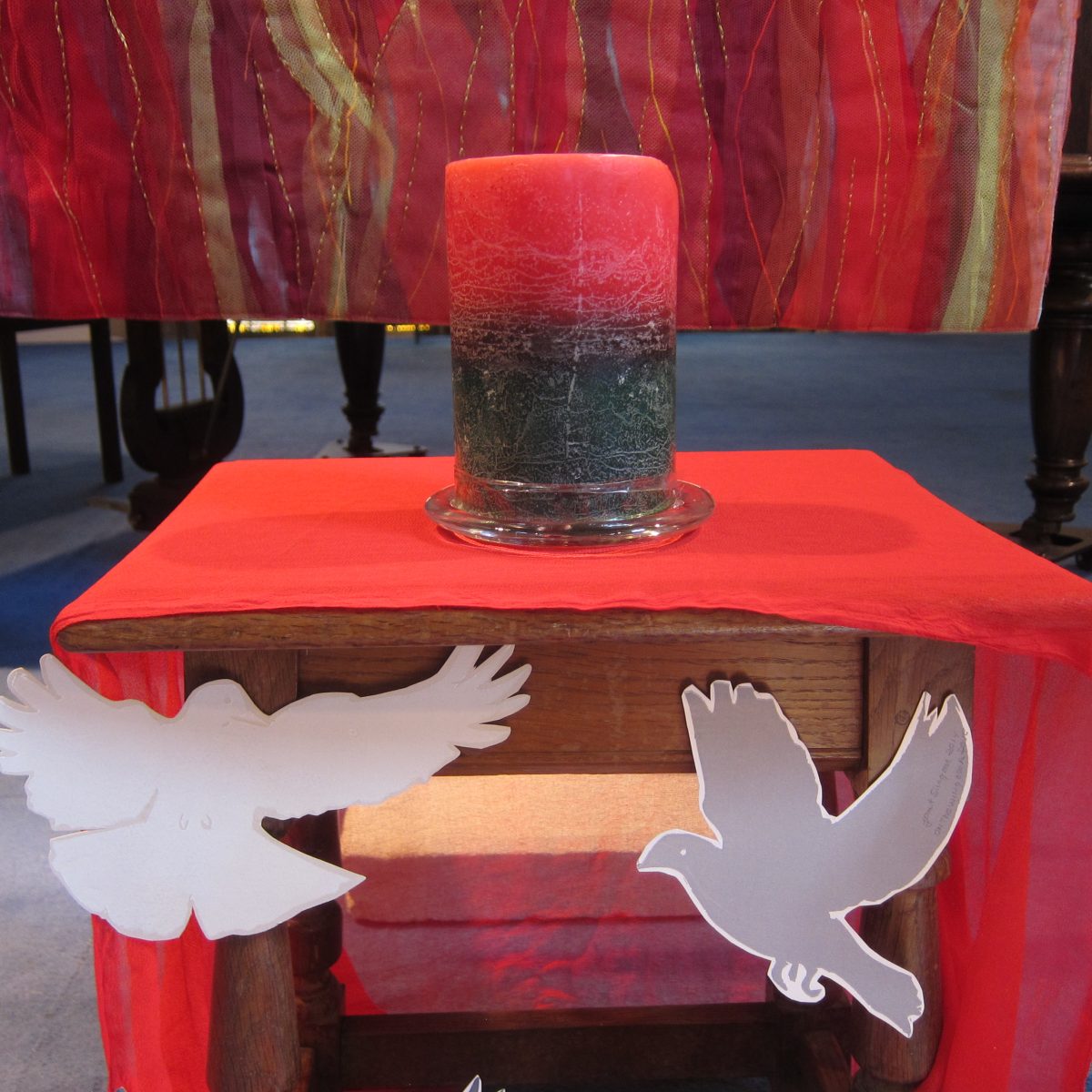 Pentecost display - flame, dove, candle